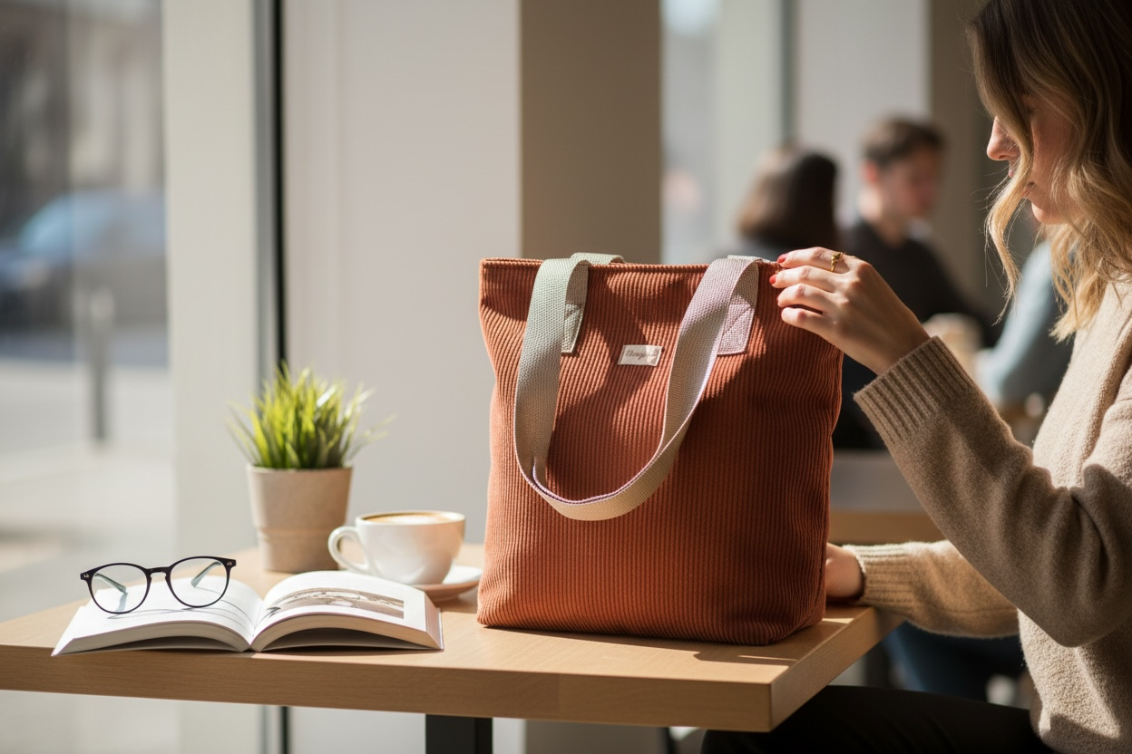 Medium Corduroy Zipped Tote Bag